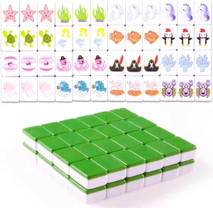 Mahjong Tile Game Set,Marine Life Patterns Mahjong Set for Family Interactive Play Set(0.47 * 0.98inch) 2 Players Mahjong overcrowd act vague Block Set,49 Pcs Green 