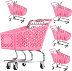 mainland nation Small Trolley Model Decor with Wheels for Desktop Storage and Decorative Use Ideal for Accessories 4Pcs Miniature Shopping Cart Toy 