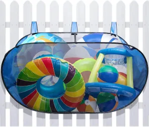 maneuver Pool Toy Storage Mesh Basket for Floats,Balls,Inflatable Toys and Pool Accessories Adnee 60 x 30 x 24 Inches Pop-Up Pool Float Storage Bag,Hanging Mesh Pool Organizer for Fence Pool Side,Foldable 