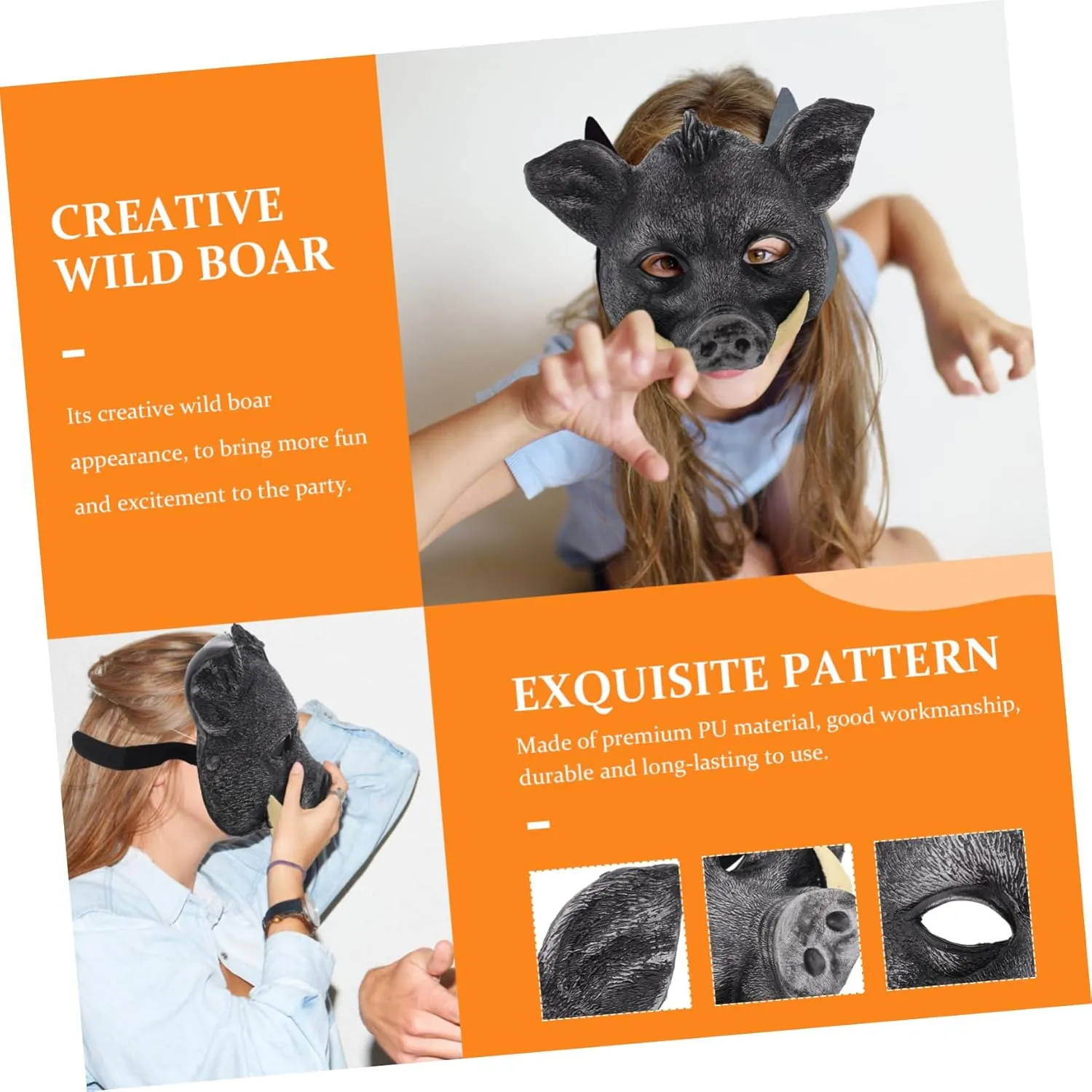 Mask Realistic Costume Mask for Carnival Cosplay and Festive Occasions for Halloween Garneck Halloween wrap utility tinge veil figure veil Wild Boar 