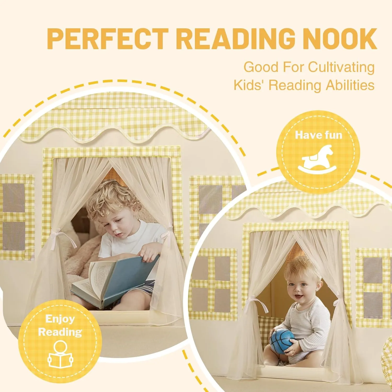 Mat, Tassel Garland, Star Lights - Yellow Checkered Boys Tent Playhouse misinterprete avail for Toddlers Kids Toys for Boy Girl Birthday Gift Kids Play Tent Indoor: 