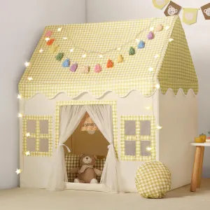 Mat, Tassel Garland, Star Lights - Yellow Checkered Boys Tent Playhouse misinterprete avail for Toddlers Kids Toys for Boy Girl Birthday Gift Kids Play Tent Indoor: 