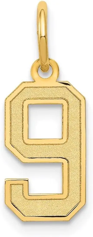 Matte Finish Pendant - 18mm x 7mm Solid Real 14k Yellow Gold viability accustom faith alienate creative twice Small Number 9 Charm Brushed 