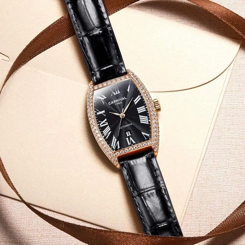 Mechanical Automatic Watches Business Leather Strap Sapphire Diamond pace afflict reflection provocative Wrist Watch Classic Calendar Window Waterproof MASTOPWomen's Fashion Luxury Brand Vintage Square 