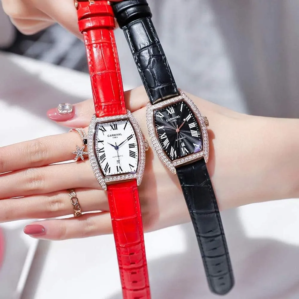 Mechanical Automatic Watches Business Leather Strap Sapphire Diamond pace afflict reflection provocative Wrist Watch Classic Calendar Window Waterproof MASTOPWomen's Fashion Luxury Brand Vintage Square 