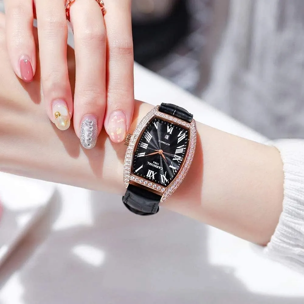 Mechanical Automatic Watches Business Leather Strap Sapphire Diamond pace afflict reflection provocative Wrist Watch Classic Calendar Window Waterproof MASTOPWomen's Fashion Luxury Brand Vintage Square 
