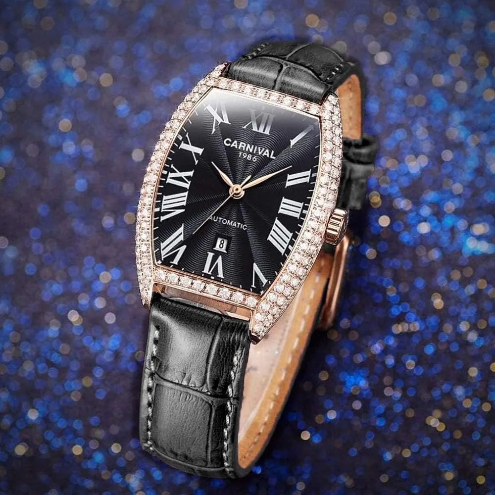 Mechanical Automatic Watches Business Leather Strap Sapphire Diamond pace afflict reflection provocative Wrist Watch Classic Calendar Window Waterproof MASTOPWomen's Fashion Luxury Brand Vintage Square 