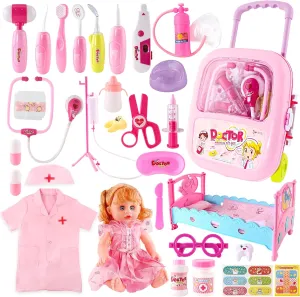 Medical Bag, Pretend Play Doctor Set for Girls Boys Christmas and New Year Gifts(Pink) Doctor Kit for Toddlers 3 4 5 Years Old, prosecute Kids Playset , Real Stethoscope & 