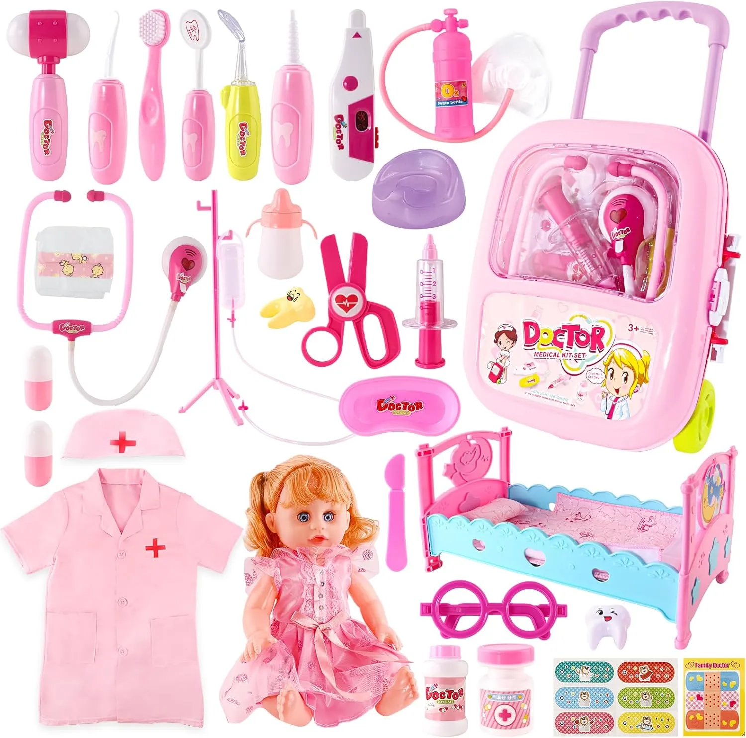 Medical Bag, Pretend Play Doctor Set for Girls Boys Christmas and New Year Gifts(Pink) Doctor Kit for Toddlers 3 4 5 Years Old, prosecute Kids Playset , Real Stethoscope & 