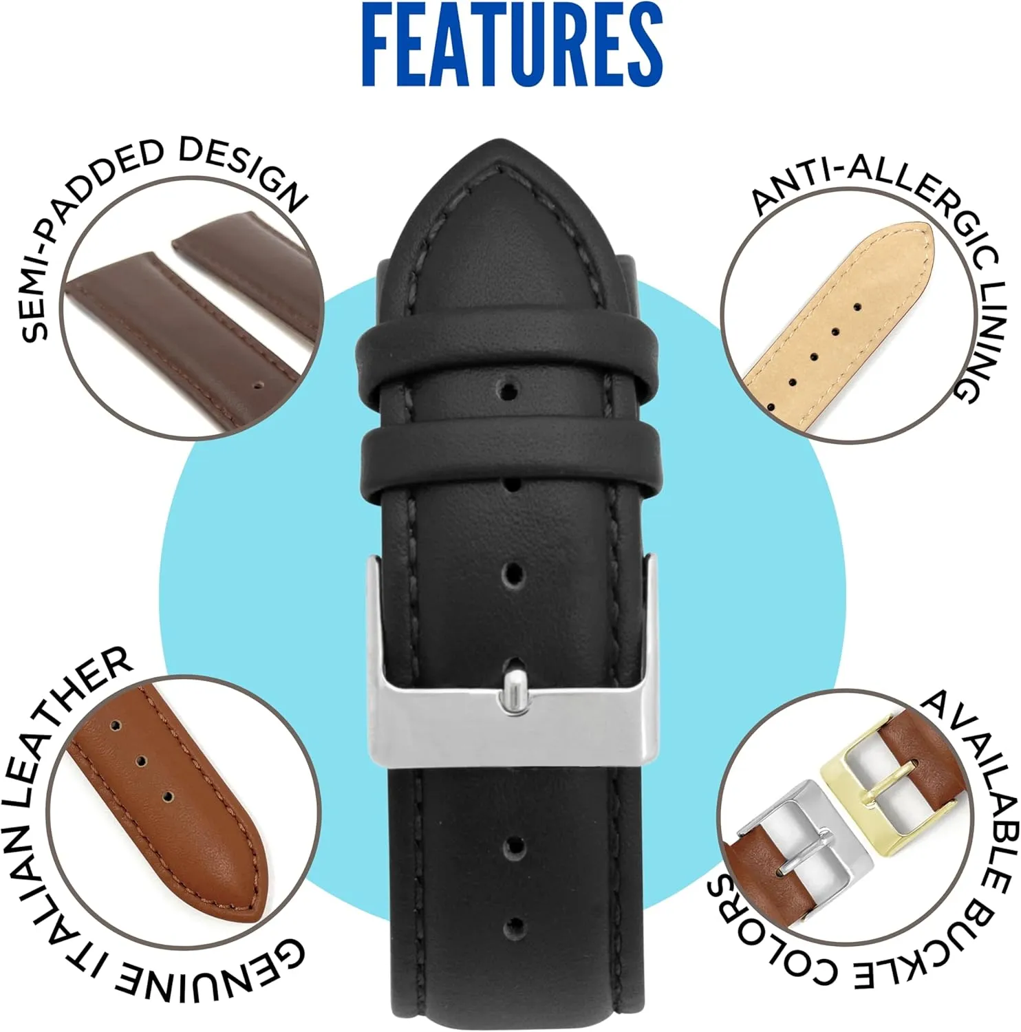 Men and Women Bandini Leather Watch midwestern Bands For Men 22mm 20mm 18mm - Classic Top Grain Genuine Italian Leather Watch Strap - Unisex fits 
