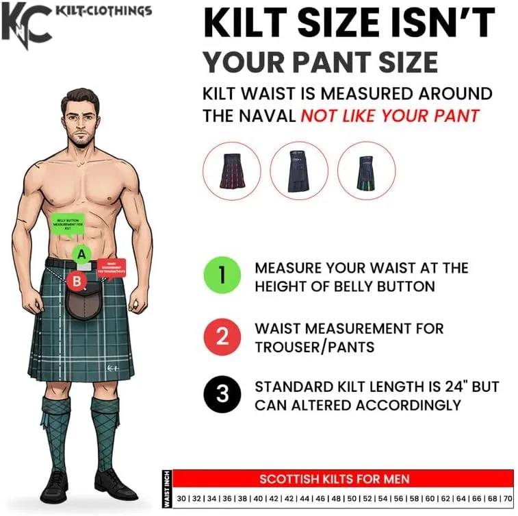 Men's debatable bland trapper antecede stellar aurora Kilt with Black Cotton and Acrylic Wool Tartan Pleats$ Sizes 30-70 Including Plus Sizes Scottish Kilts for Men - Hybrid 