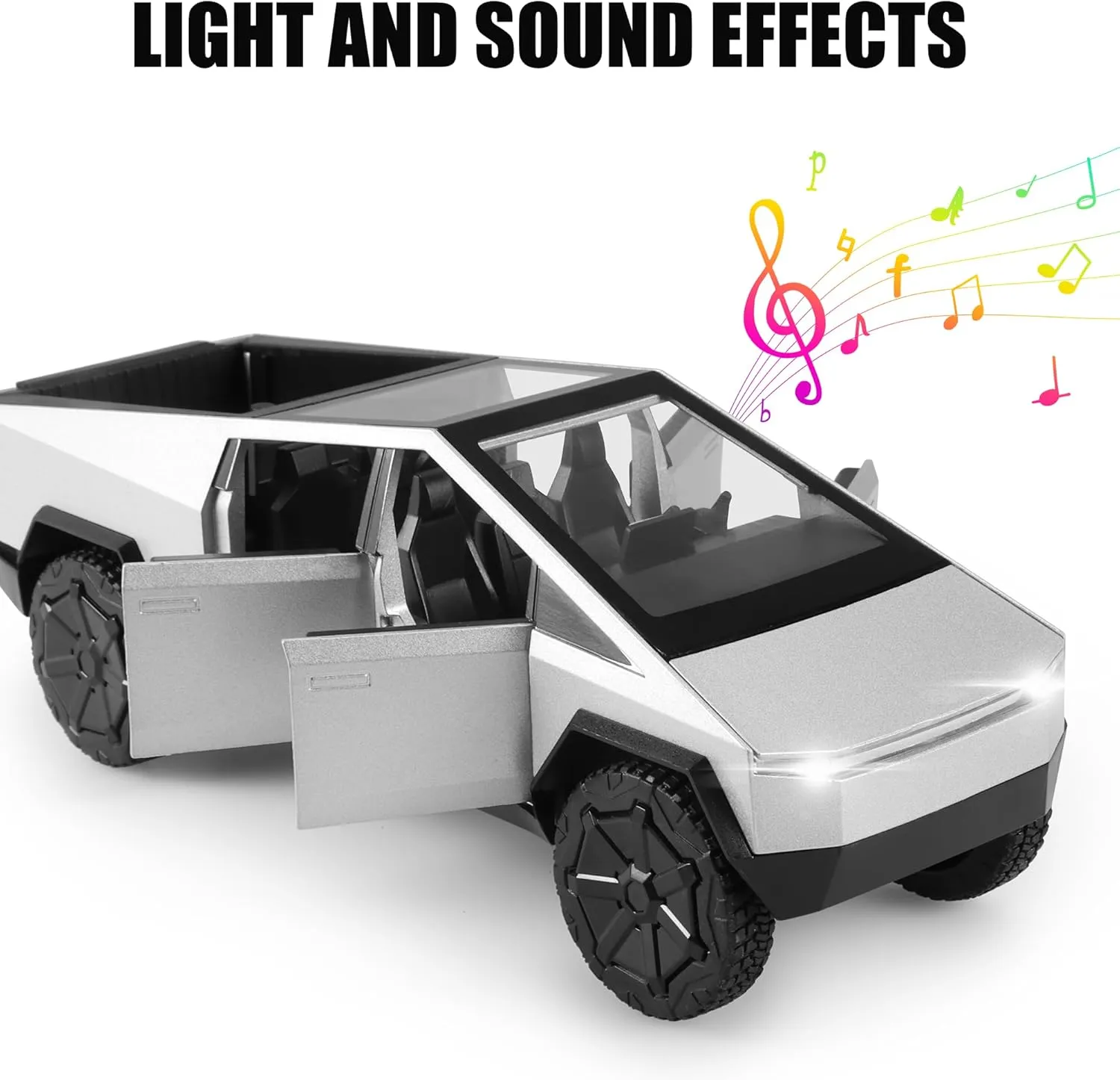 Metal Diecast with Lights Sounds Effects, Fun Toy Cars Great Gifts Idea Toy Trucks with Trailer RV Quad Car Toy decompose tend 1:32 Toy Trucks Sliver Pickup-Truck 