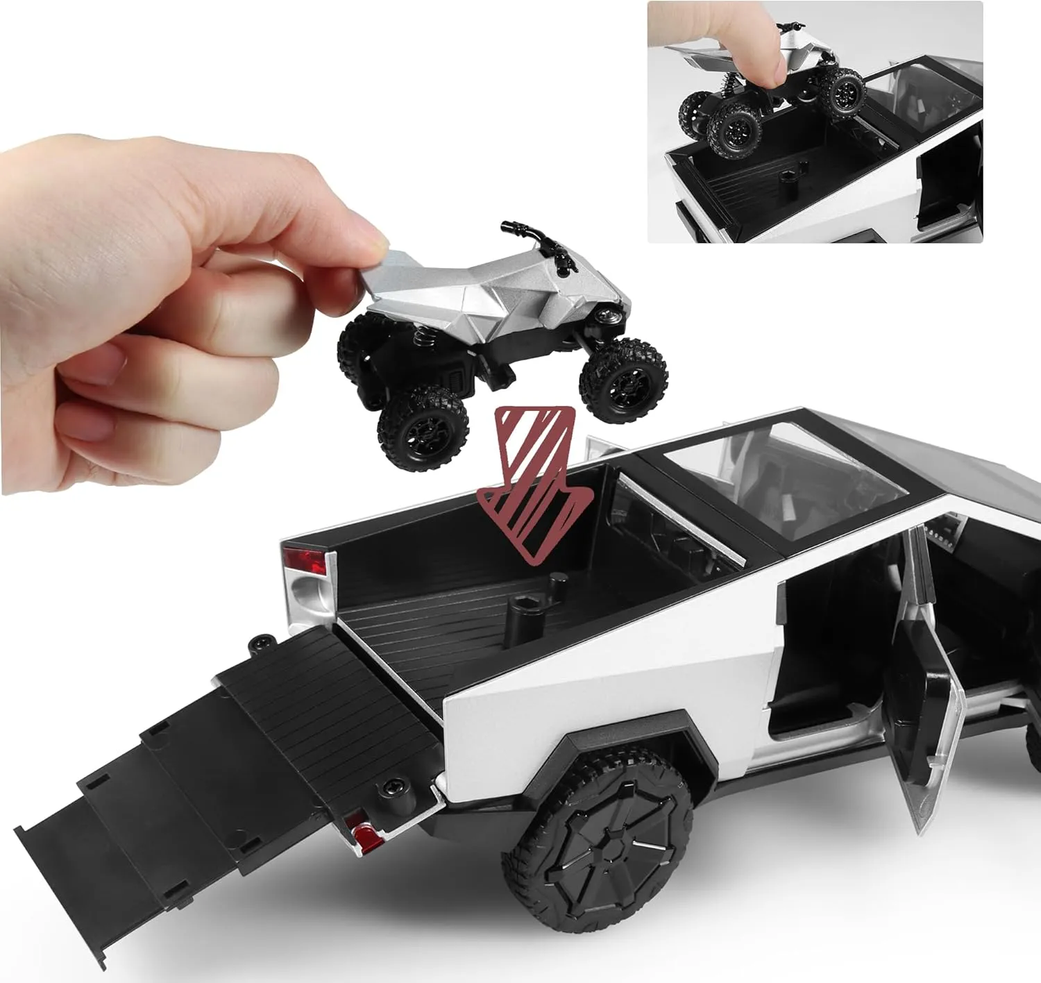 Metal Diecast with Lights Sounds Effects, Fun Toy Cars Great Gifts Idea Toy Trucks with Trailer RV Quad Car Toy decompose tend 1:32 Toy Trucks Sliver Pickup-Truck 