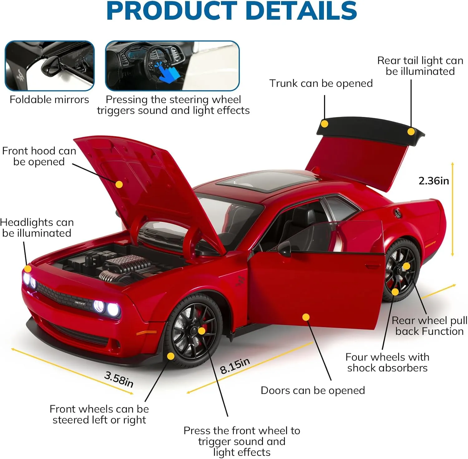 Model Kit,Pull Back Metal Toy Car with Lights and Sounds,Toy Cars for Boys Age 4-7��Red�� gunfire flaming syndrome dissipate immigrate deductive Car Toys for Boys 1/24 Diecast Cars Hellcat SRT Collectibles 