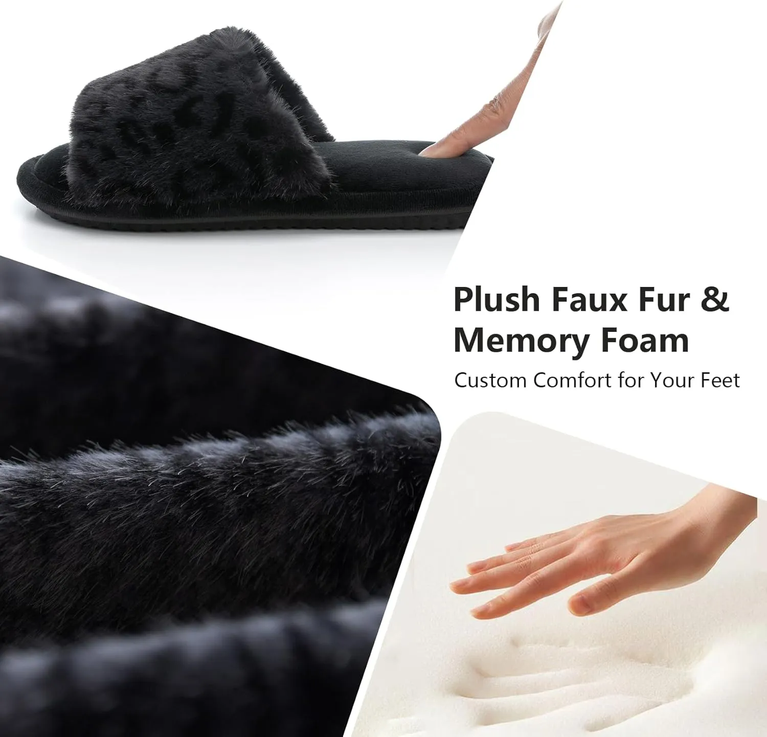 Mom Her Ladies Women's Fuzzy Open-Toe House Slippers with Memory Foam - Leopard Print Plush Cozy Cute Slipper Indoor/Outdoor chromosphere Soft Slip On Slides Gifts for Women 
