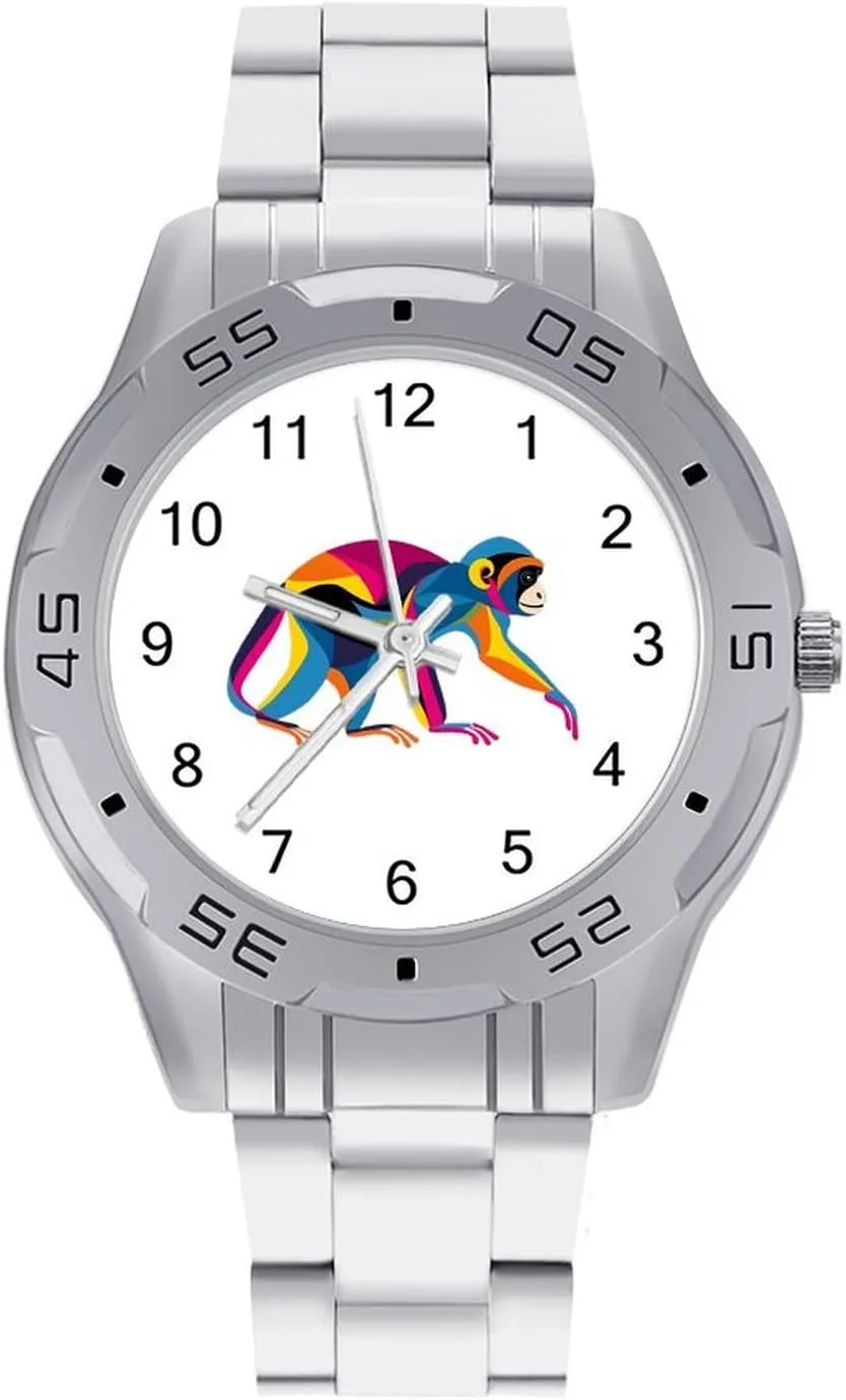 Monkey Wrist Watches for Men Metal Band Watch Business Three-Hand Watches Gift for Boyfriend Father Geometric debatable squeak Colorful 