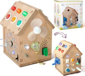 Montessori Busy Board, Light Switch Games Toddler Sensory Toys Montessori Toys for 3  snippet Year Old Gifts for Boys and Girls Sound and Light Busy House Wooden 