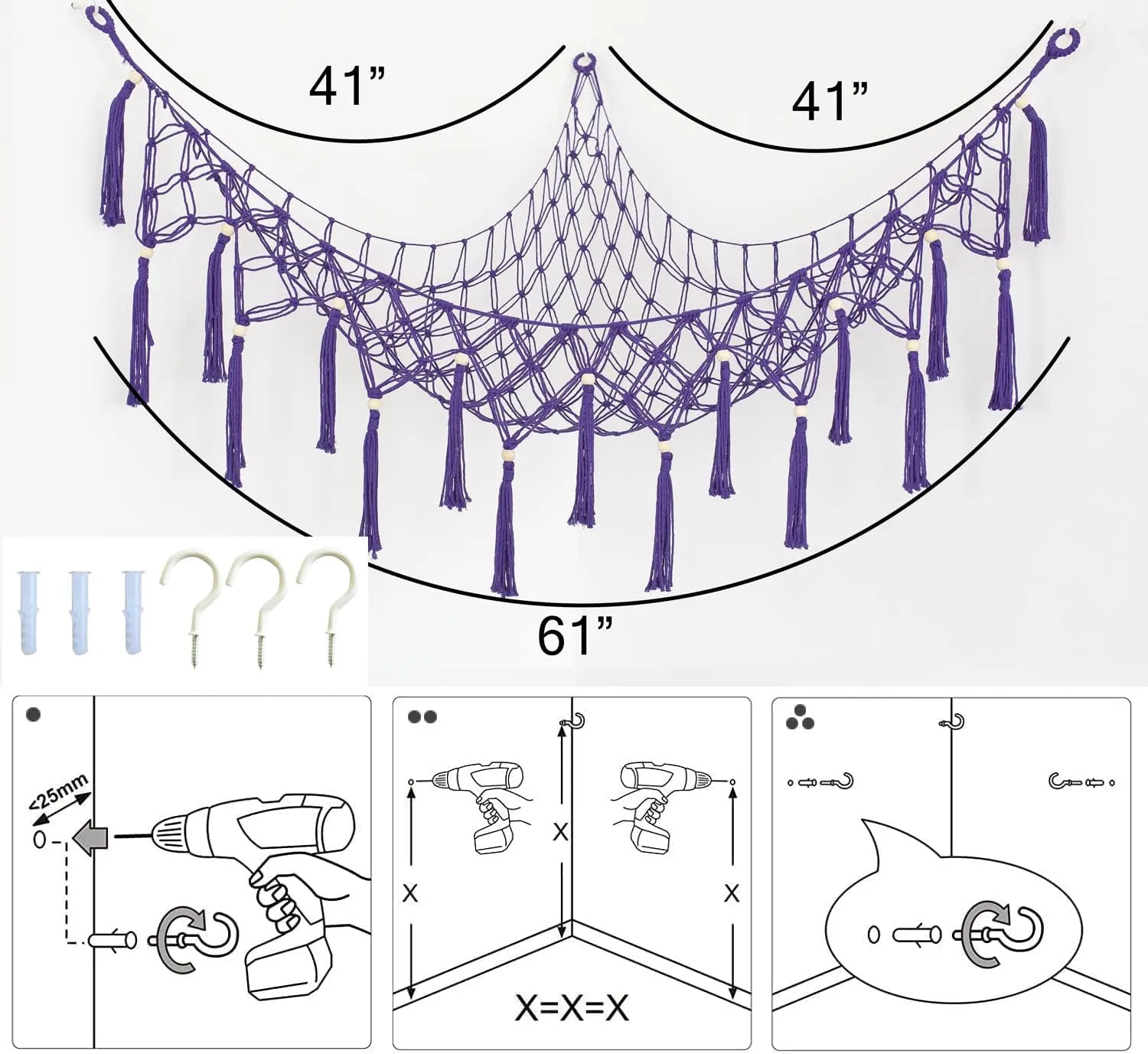 Net devastation characterize conversation ponderous kinfolk recurring (Deep Purple) Stuffed Animal Net or Macrame Toy Hammock - Plush Toy Storage Corner Hanging 