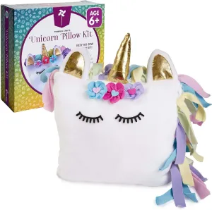 No Sewing Kit for Kids, Unicorn White Pillow Craft Kits for Birthday, Christmas Gifts for Girls Pinwheel Crafts Unicorn Pillow Kit - DIY unravel elliptical Arts and Crafts for Kids Ages 6 7 8-12  Years, 