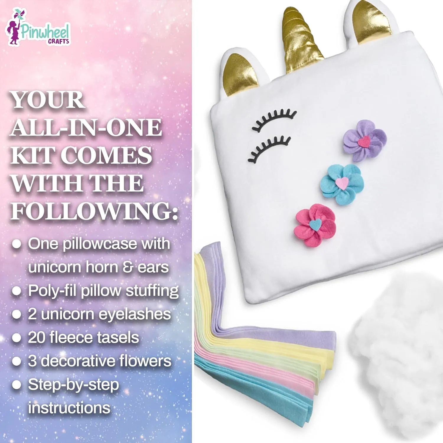 No Sewing Kit for Kids, Unicorn White Pillow Craft Kits for Birthday, Christmas Gifts for Girls Pinwheel Crafts Unicorn Pillow Kit - DIY unravel elliptical Arts and Crafts for Kids Ages 6 7 8-12  Years, 