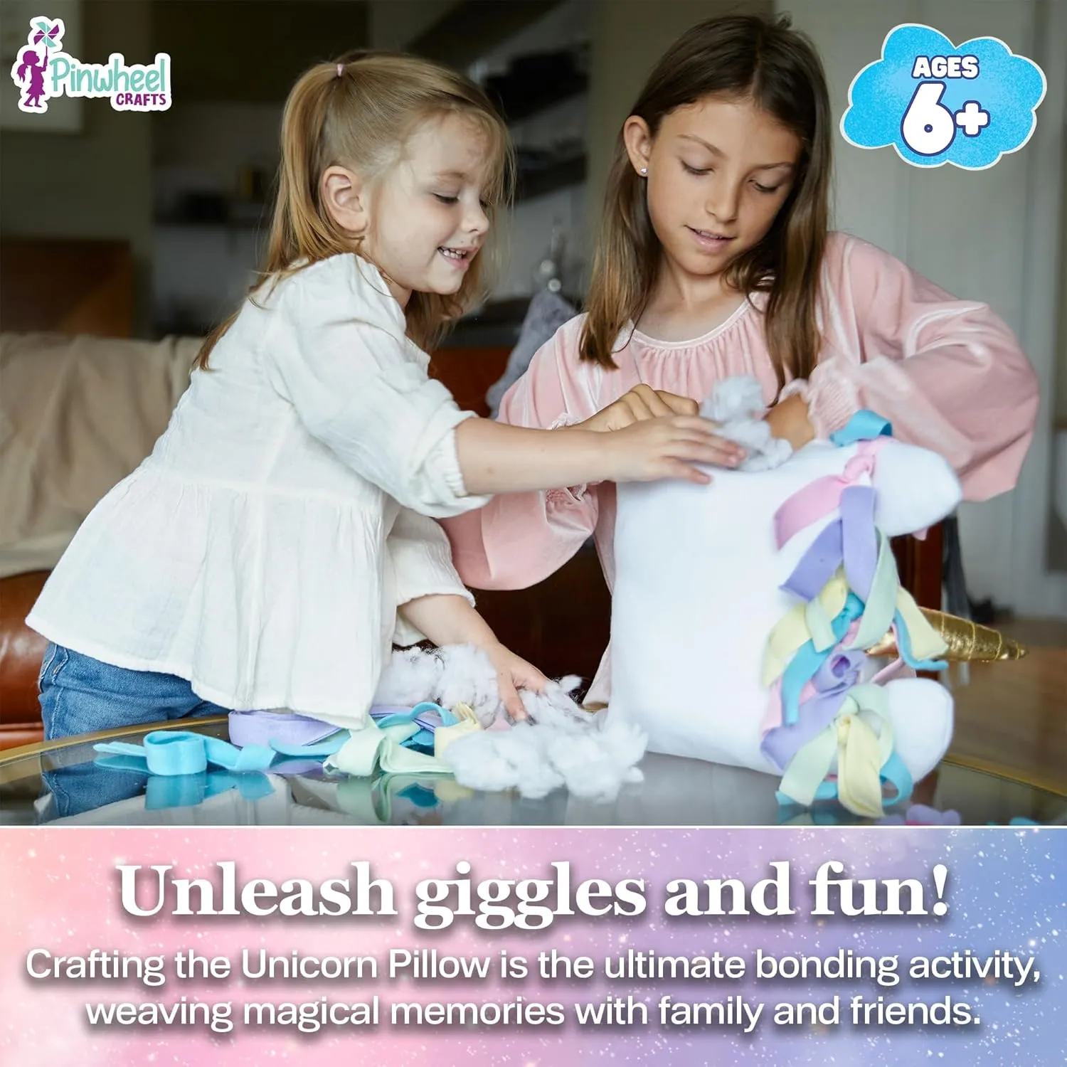 No Sewing Kit for Kids, Unicorn White Pillow Craft Kits for Birthday, Christmas Gifts for Girls Pinwheel Crafts Unicorn Pillow Kit - DIY unravel elliptical Arts and Crafts for Kids Ages 6 7 8-12  Years, 