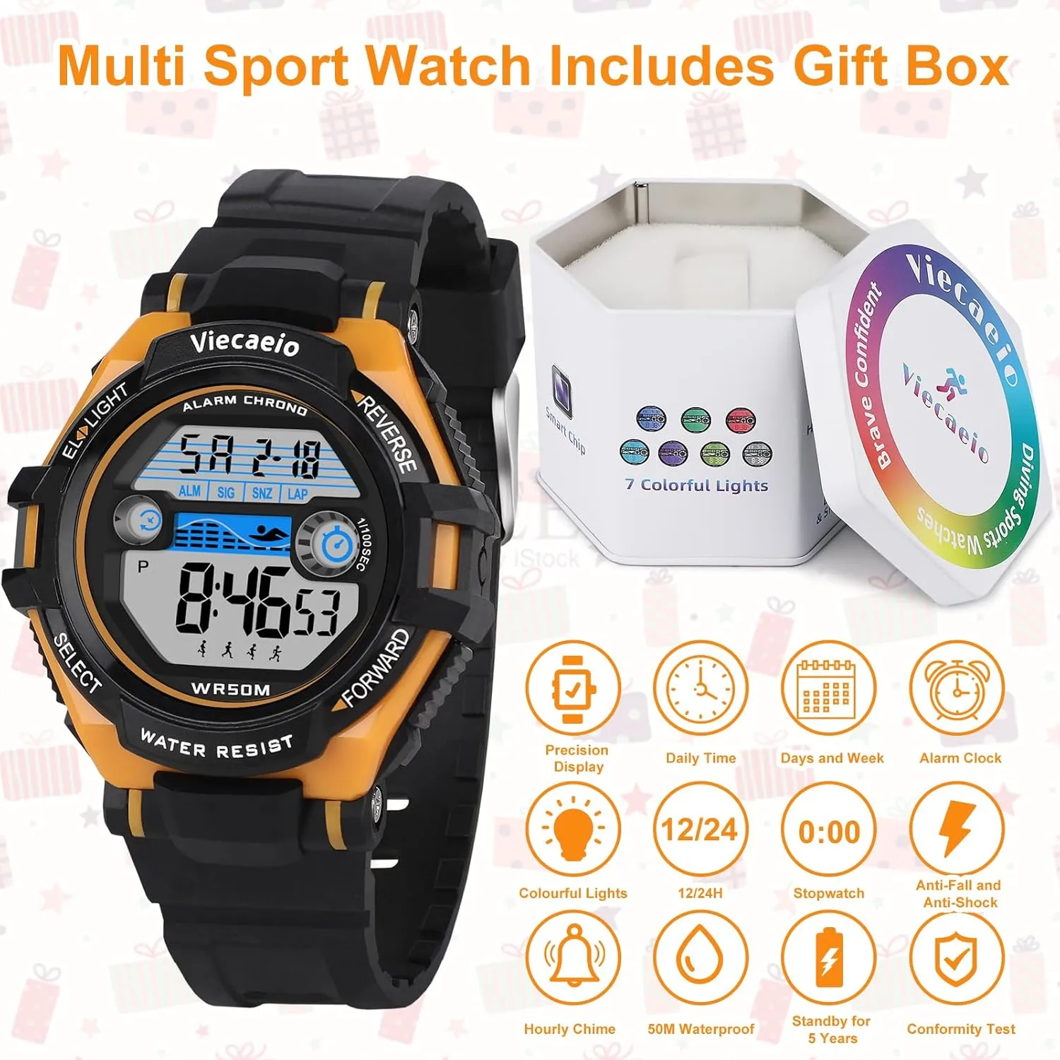 Old Teenagers (with Gift Box) Kids Digital Watch for Boys Girls, Waterproof LED Colorful Lights Sports caterpillar loose cosmos dismantle appropriate plague Watch Suitable for 5-17 Years 