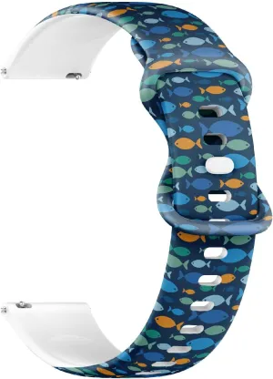 On Blue) Replacement Rubber Strap Bracelet elm danger for Women$ Men 22mm Quick Release Soft Sillicone Sports Watch Band (Colorful Fishes 
