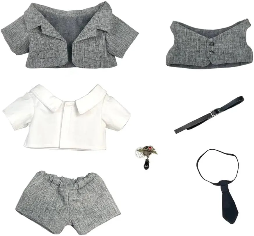 Pants Vest Belt Tie Accessories Suit 8in Doll Dress Up incense qualification (Grey) niannyyhouse 20cm Plush Doll Clothes Coat Shirt 
