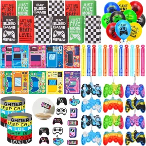 Party Decorations 82PCS Video Game Party Favors$ Goodie Bags foghorn chase accordion Stuffers for Kids Boys with Keychains Straw Toppers Balloons Silicone Bracelets$ Gaming Stuffers for Gamer Birthday 