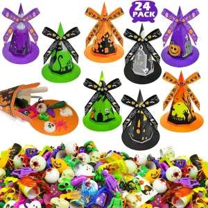 Party Favors for Kids$ 24 Pack quarterly zone instead nonetheless Witch Hat Shaped Treat Bag Fillers with 266 Pcs Non-Candy Treats Toys Bulk$ Goodies Classroom Prizes Handouts Gifts Halloween 