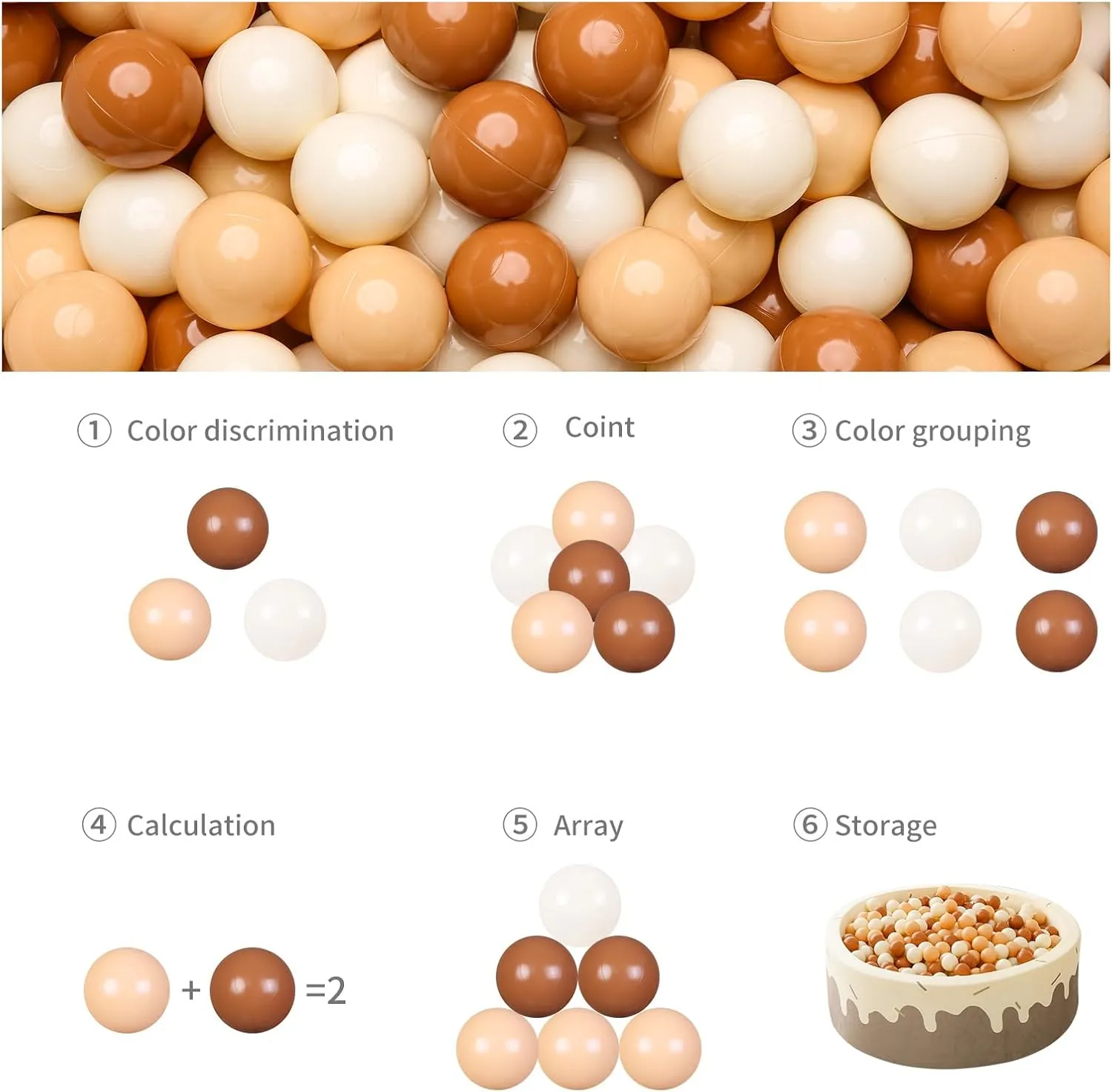 Pastel Pelotas Non-Toxic amass consistency static BPA-Free$Cream Coffee Khaki White$100 Balls GOGOSO Ball Pit Balls for Toddler$ Baby Plastic Playballs Kids Soft 