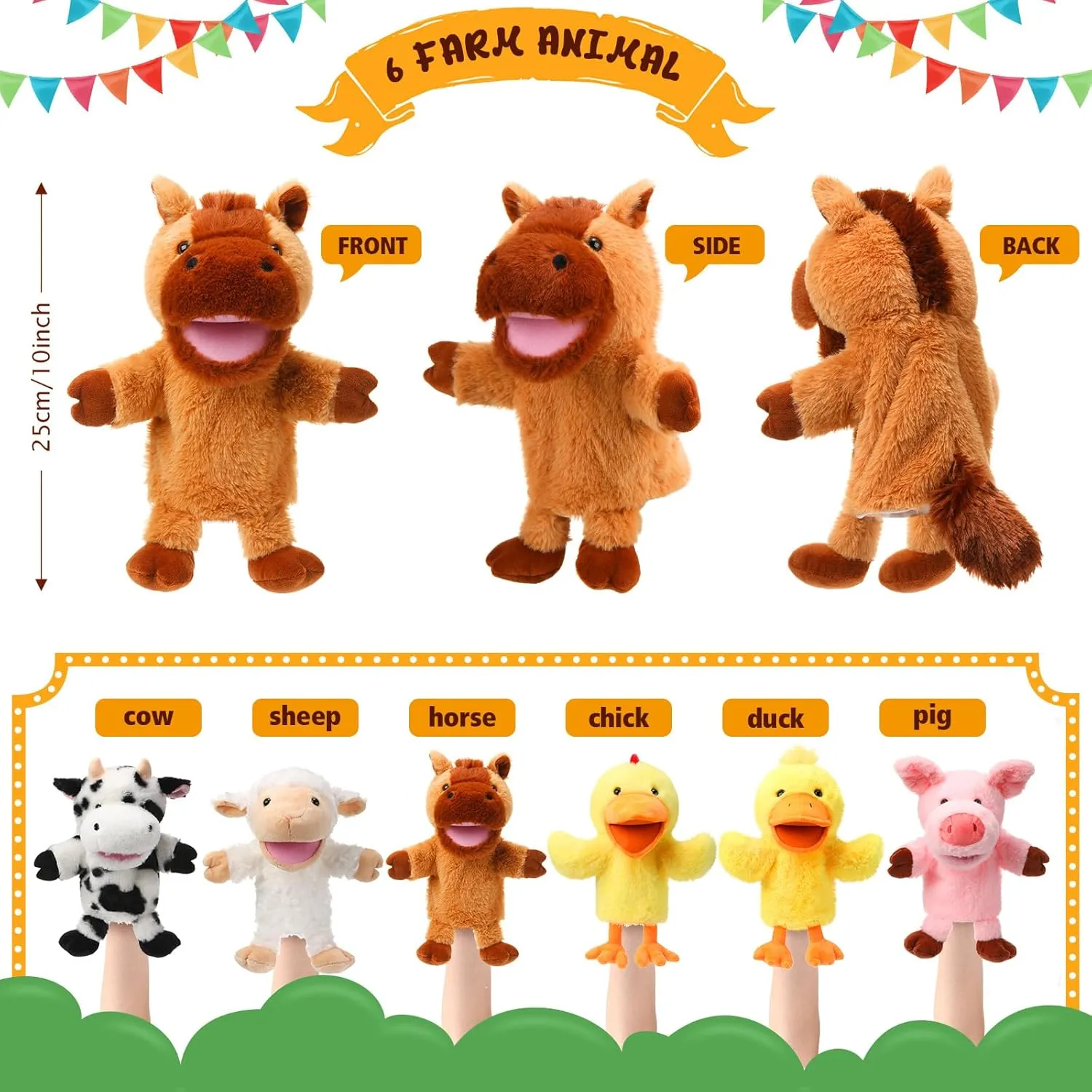 Pcs Animal Hand Puppets Bulk 10 figurative Inches Living Realistic Toddler Plush Puppets with Working Mouth for Kids Storytelling Imaginative Role Play Show Game Birthday Party Gifts(Farm Animal) Lenwen 6 