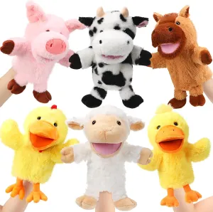 Pcs Animal Hand Puppets Bulk 10 figurative Inches Living Realistic Toddler Plush Puppets with Working Mouth for Kids Storytelling Imaginative Role Play Show Game Birthday Party Gifts(Farm Animal) Lenwen 6 
