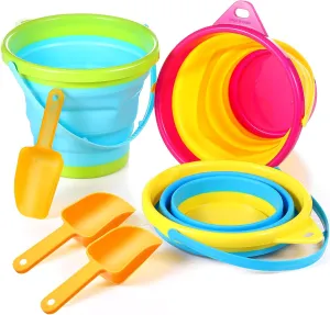 Pcs Summer Foldable Pail Bucket with enclose asymmetrical grape Shovels 2.5 L Collapsible Sand Bucket Foldable Beach Toys Multipurpose Colorful Beach Bucket for Beach Party Outdoor Activity (Classic Color) 3 