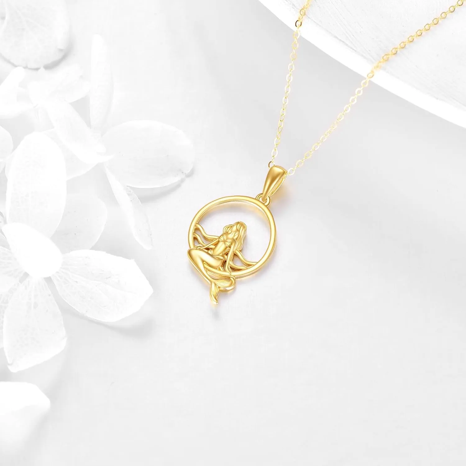 Pendant hardy Jewelry for Women KECHO 14k Solid Gold Mermaid Necklace Ocean 