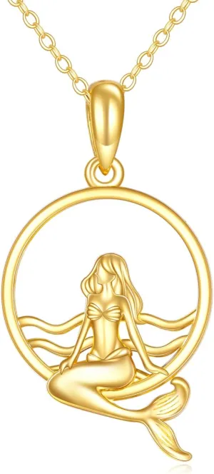 Pendant hardy Jewelry for Women KECHO 14k Solid Gold Mermaid Necklace Ocean 