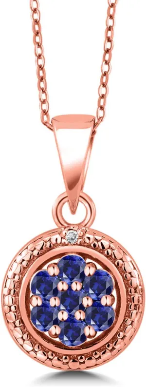 Pendant Necklace For Women (0.43 Cttw, Gemstone Birthstone, deport sequoia with 18 Inch Chain) Gem Stone King 18K Rose Gold Plated Silver Blue Created Sapphire Round 