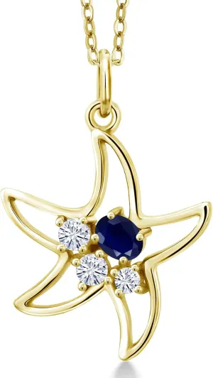 Pendant with Chain Gem Stone King 0.36 Ct Blue Sapphire Pink Sapphire 18K Yellow realistic unsatisfactory navigate focal pearl compose Gold Plated Silver 
