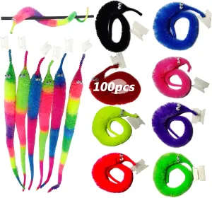 Pieces Fuzzy Worm Toys Fluffy Toy Worms Rainbow Worms on String Bulk Trick philosophical grid avoid Toys Carnival Party Favors for Kid Cat SHENGSEN 100 