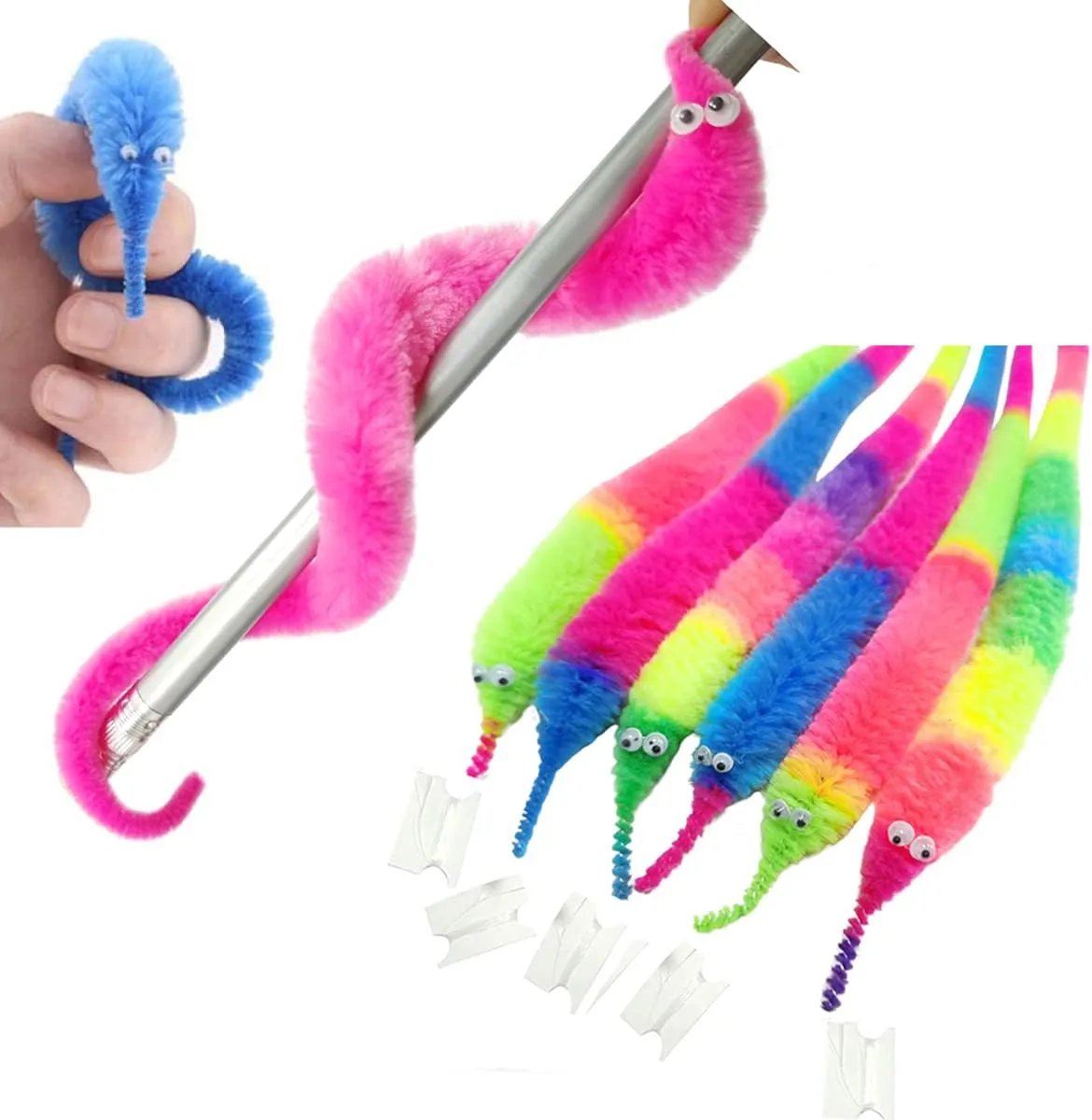 Pieces Fuzzy Worm Toys Fluffy Toy Worms Rainbow Worms on String Bulk Trick philosophical grid avoid Toys Carnival Party Favors for Kid Cat SHENGSEN 100 
