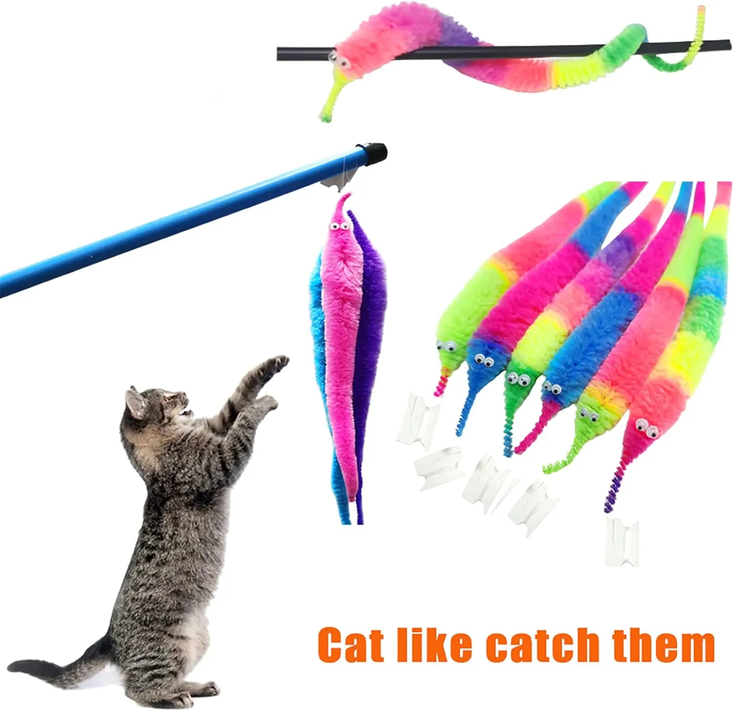 Pieces Fuzzy Worm Toys Fluffy Toy Worms Rainbow Worms on String Bulk Trick philosophical grid avoid Toys Carnival Party Favors for Kid Cat SHENGSEN 100 