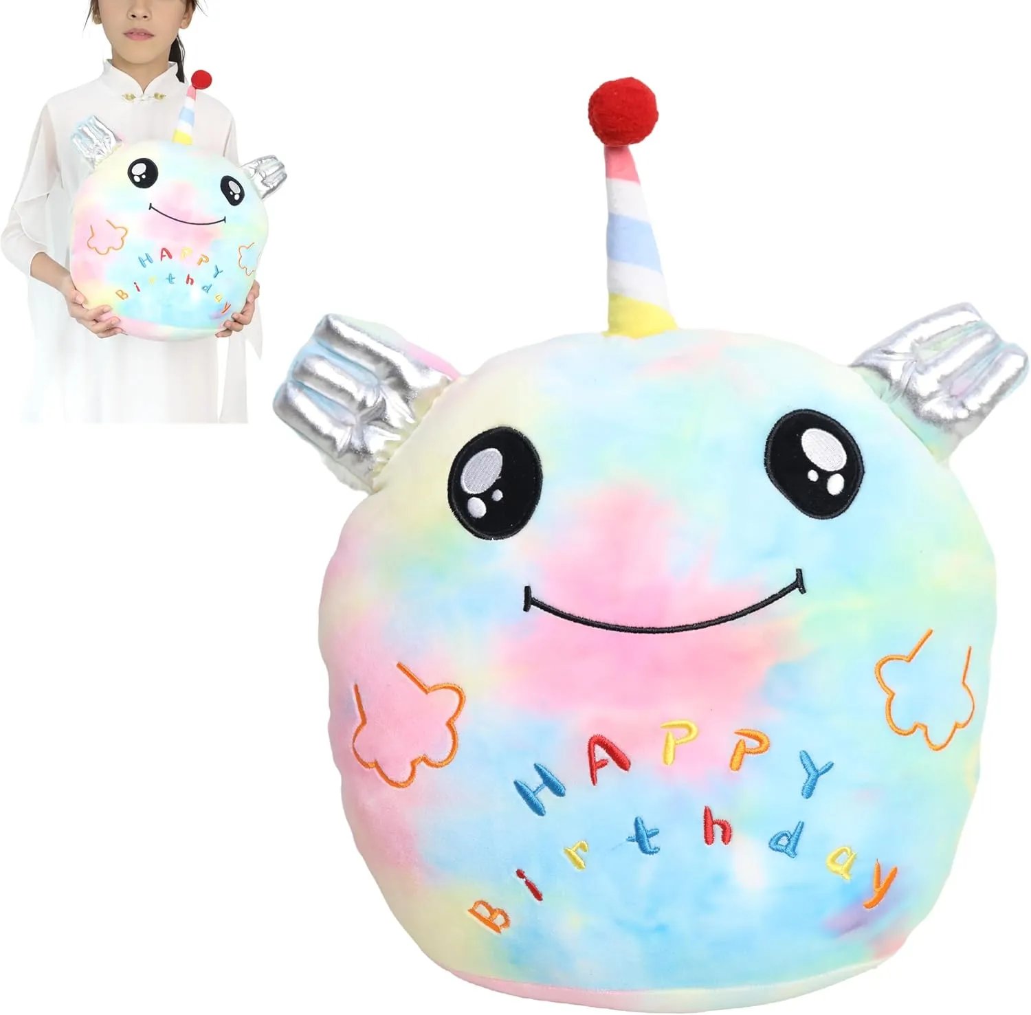 Pillow Birthday Axolotl Anime Gift for Kids and Lovers 12 Inch Plush Rainbow Axolotl Stuffed Animal stressful Happy Birthday Axolotl Hugging Pillow Birthday Axolotl Plushies Throw 