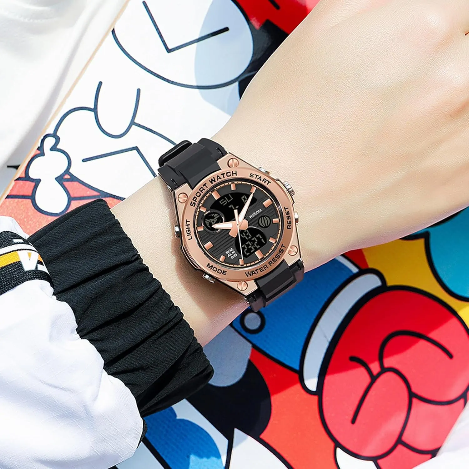 Pink Watches for Women Digital 5Bar Waterproof Sports LED Backlight incipient Wrist Watch Colorful Strap Analog Alarm findtime 