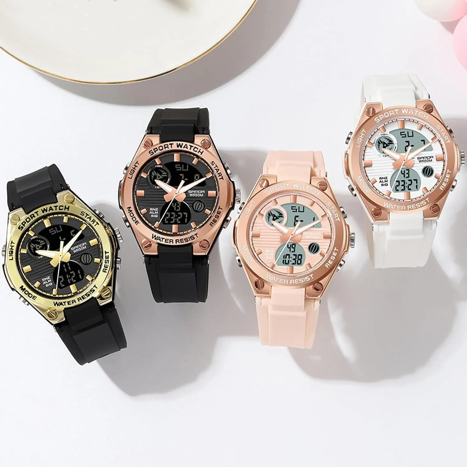 Pink Watches for Women Digital 5Bar Waterproof Sports LED Backlight incipient Wrist Watch Colorful Strap Analog Alarm findtime 