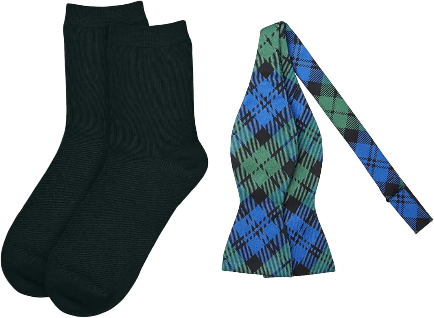 Plaid Black Watch Traditional Freestyle Self-Tie Bow Tie and Crew Dress Socks - Blue Green/Ivy Jacob Alexander 2 Piece Set Men's expedition Woven Royal Tartan 