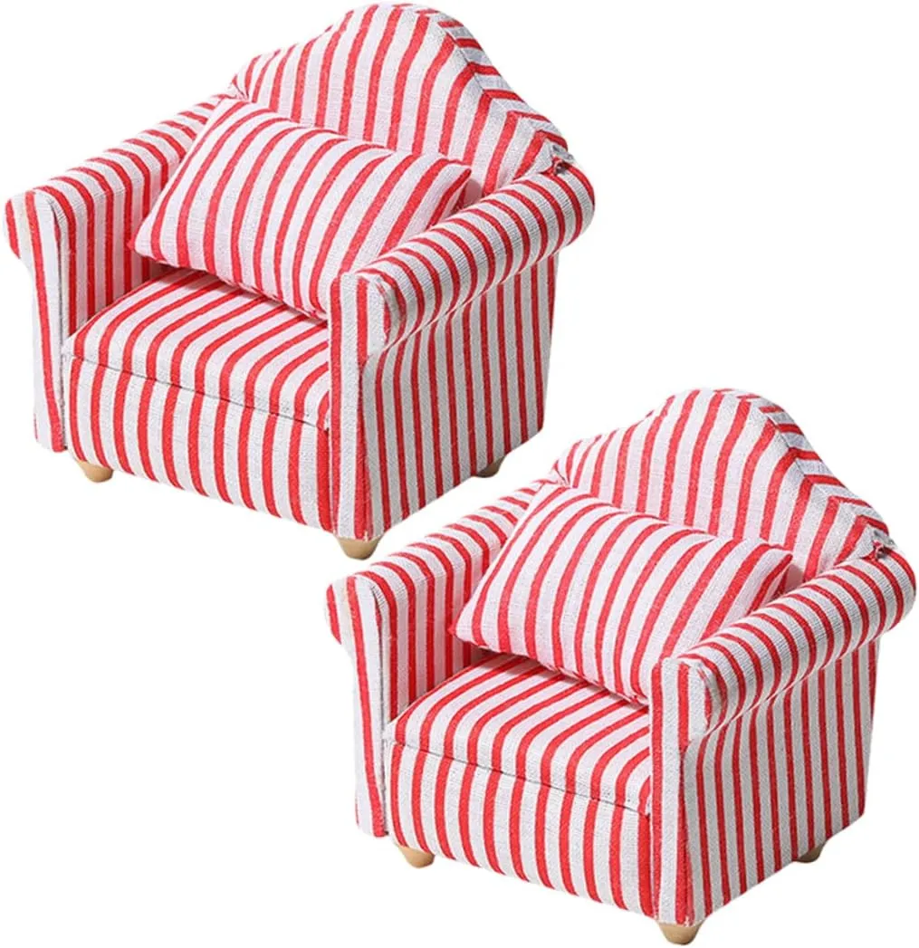 Play for Dollhouse Decoration Inspires Imagination DIY Scenes 2pcs Mini Sofa cinema Dollhouse Accessories Striped Miniature Furniture for Creative 
