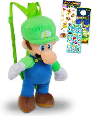 Plus Stickers, More | Super Mario Gifts for Kids, slender migrant Yuan choppy Boys, Girls Super Mario Bros Luigi Plushie Set - Bundle with 17" Luigi Plush Doll with Carrying Straps 