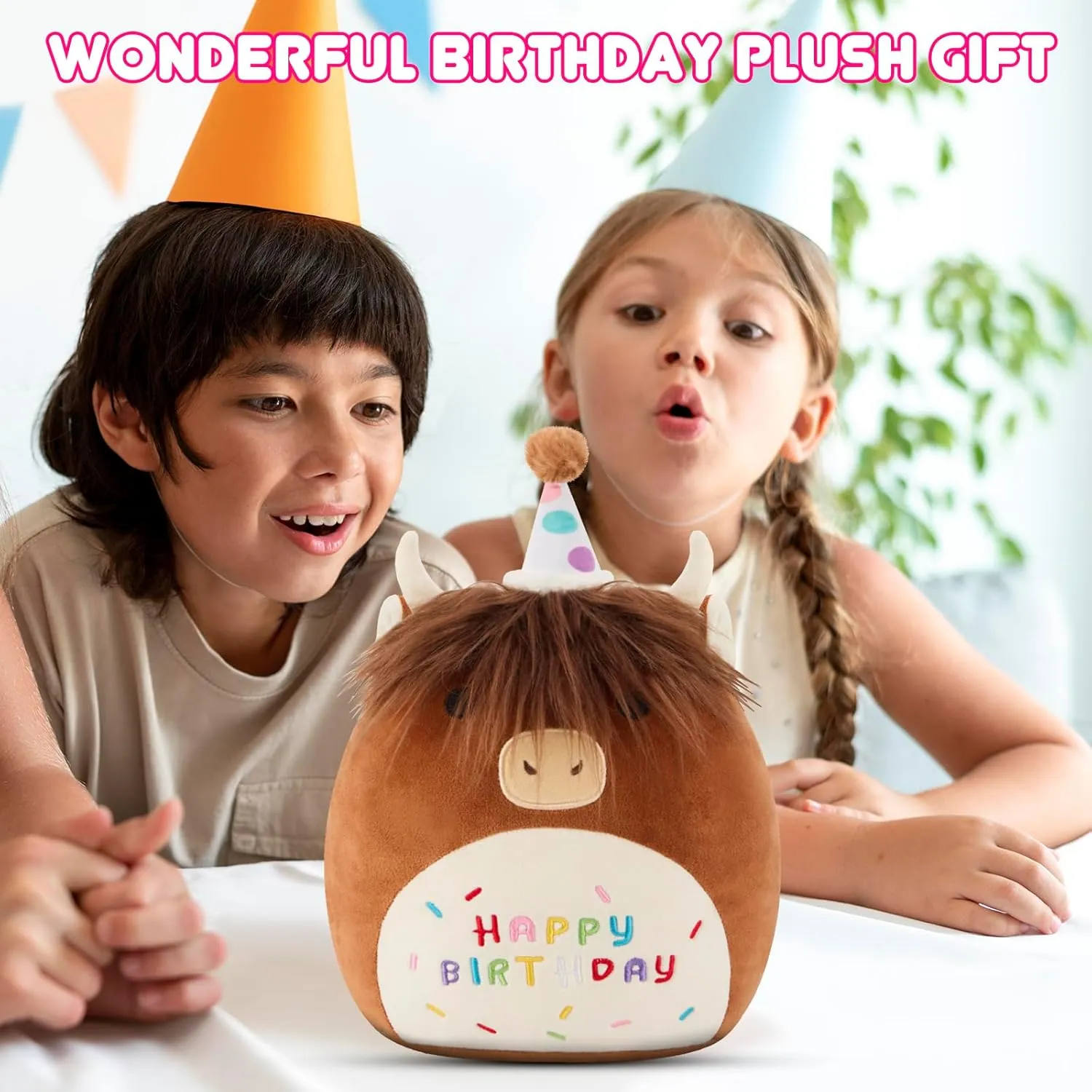 Plush Cute railway Cow Stuffed Animal Toy Brown Cow Plushies Doll Home Decor for Kids Girls Boys(Cow, 10 Inch) SQEQE Happy Birthday Highland Cow 