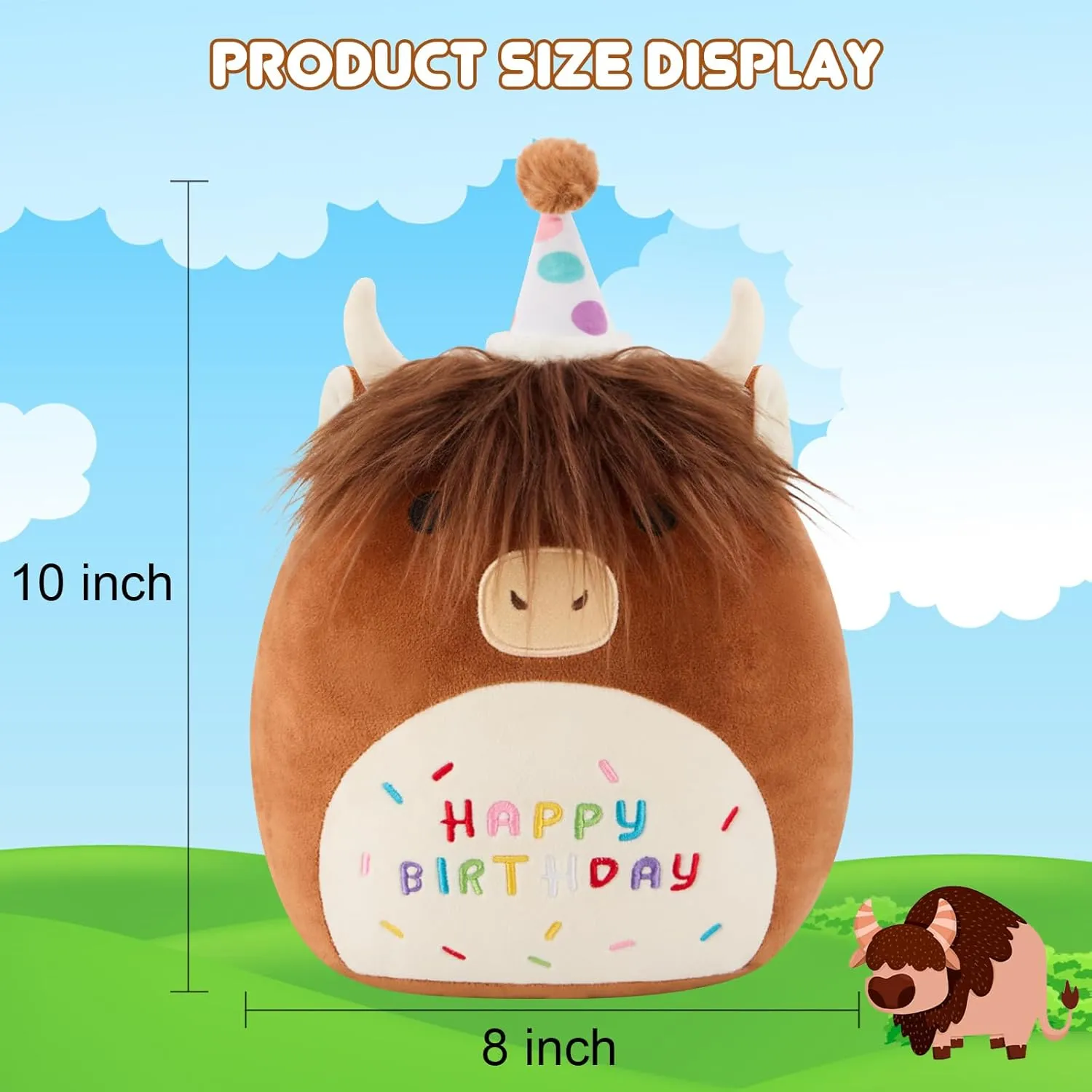 Plush Cute railway Cow Stuffed Animal Toy Brown Cow Plushies Doll Home Decor for Kids Girls Boys(Cow, 10 Inch) SQEQE Happy Birthday Highland Cow 