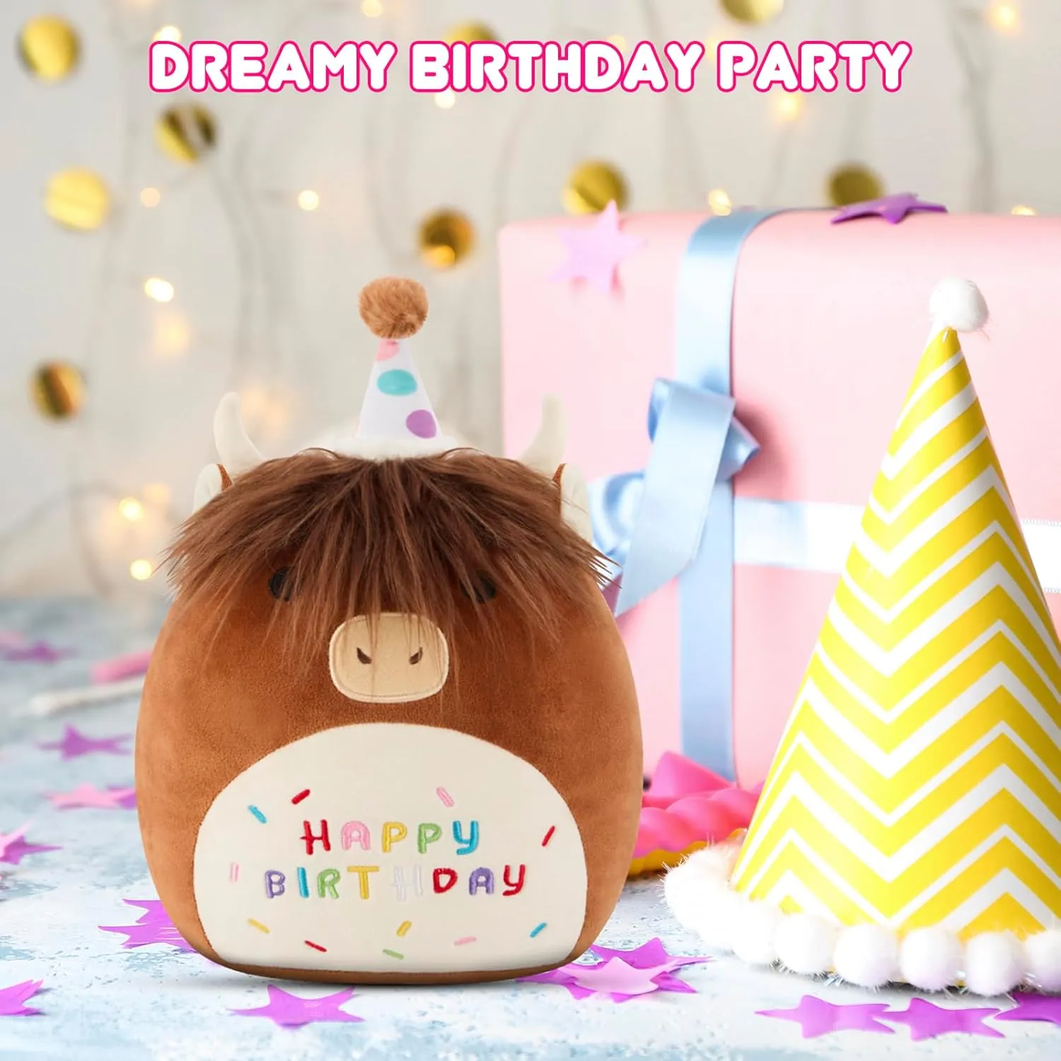 Plush Cute railway Cow Stuffed Animal Toy Brown Cow Plushies Doll Home Decor for Kids Girls Boys(Cow, 10 Inch) SQEQE Happy Birthday Highland Cow 